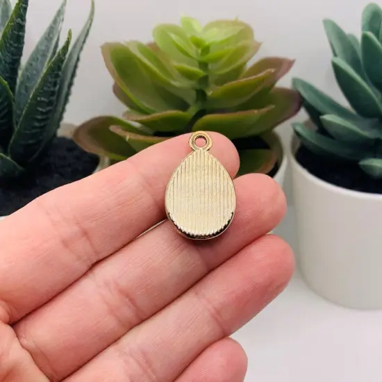 Light Green and Gold Acrylic Teardrop Charms, 25x16mm {3}