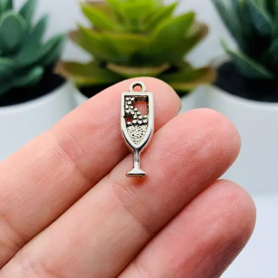Silver Champagne Flute Charms, 20x7mm {2}