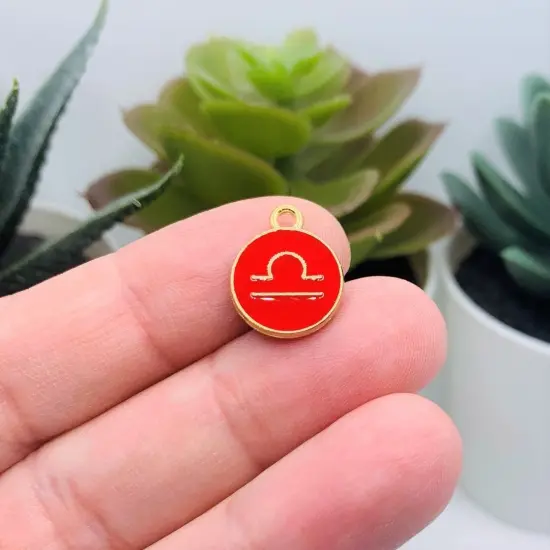 Red Enamel and Gold Zodiac/Astrology Charms, 15x12mm {3}