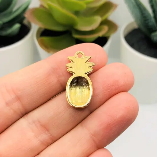 Yellow and Green Enamel Pineapple Charms with Gold Plating, 23x12mm {3}