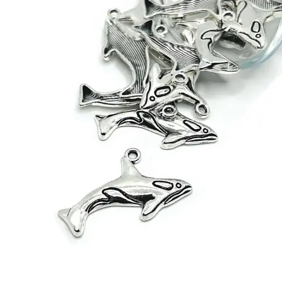 Silver Killer Whale Orca Charms, 33x21mm {1}