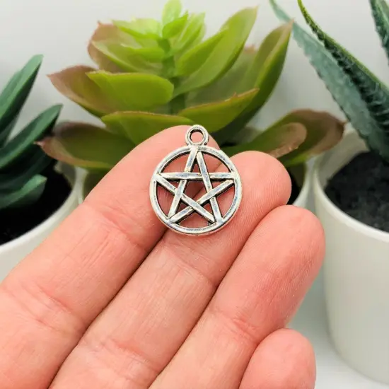 Silver Pentacle Pentagram Wiccan Charms, 20x17mm {2}