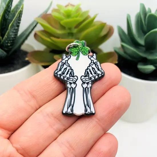 Punk St. Patrick's Day Skeleton Hands and Clover Charms, 40.5x26mm {2}