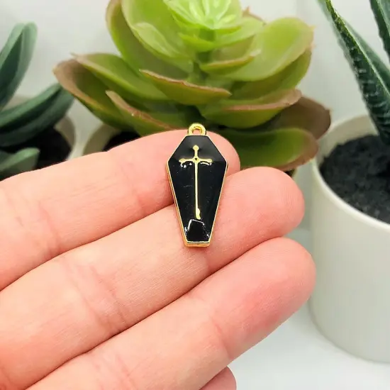 Black and Gold Vampire Coffin Charms, 26x12mm {2}