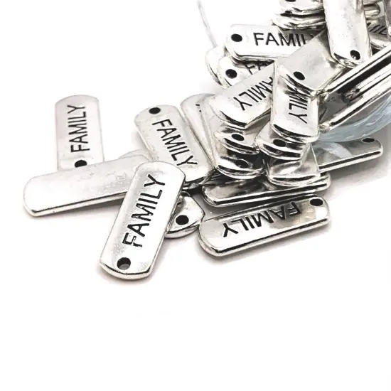 Silver Family Word Bar Tag Charms, 8x21mm {1}