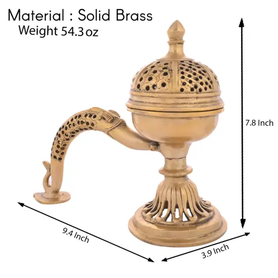 Brass Incense Dhoop Burner Aroma for Prayer Puja Meditation Spiritual Events Dhoopam for Havan Rituals - Diwali Decoration Loban Dhoop Dani for Temple Home Prayer Room (7.8x3.9 Inches) {3}