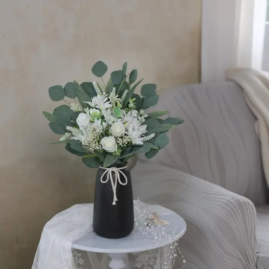 Artificial Greenery Stems Box Set(Pack of 75pcs) with 8 Kinds of Faux Plants and Fake Flowers for DIY Wedding Bouquet Table Centerpieces and Floral Arrangement (White&Green) {4}