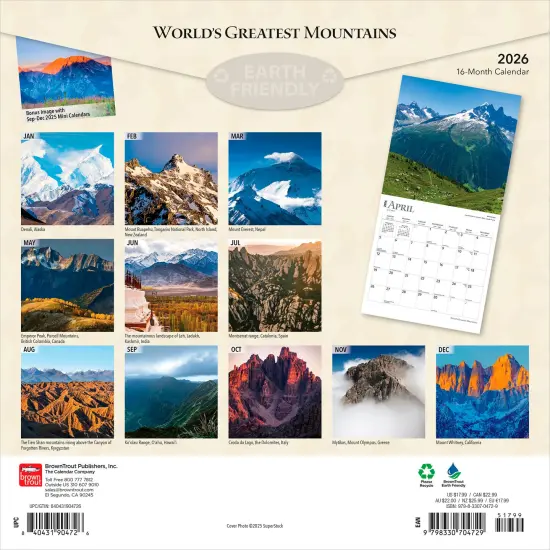 World's Greatest Mountains | 2026 12 x 24 Inch (Hanging) Monthly Square Wall Calendar | Foil Stamped Cover | Plastic-Free {2}