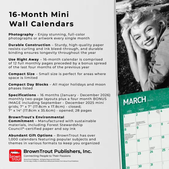 Marilyn Monroe OFFICIAL | 2026 7 x 14 Inch (Hanging) Monthly Mini Wall Calendar | English/French Bilingual {6}