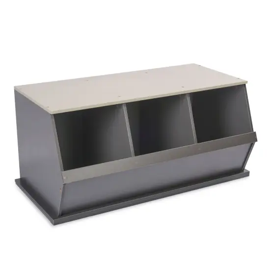Badger Basket Three Bin Stackable Storage Cubby Charcoal/Gray {1}