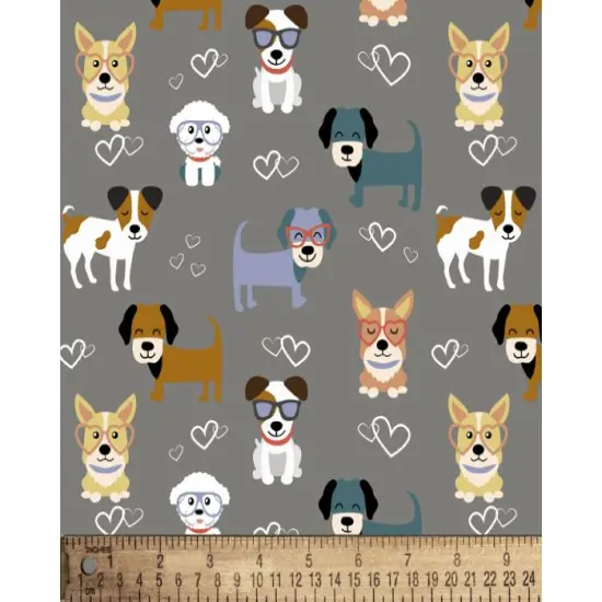 Dogs Heart Glasses Cotton Fabric | By the Yard | Sewing and Crafting | 44 inches wide {1}