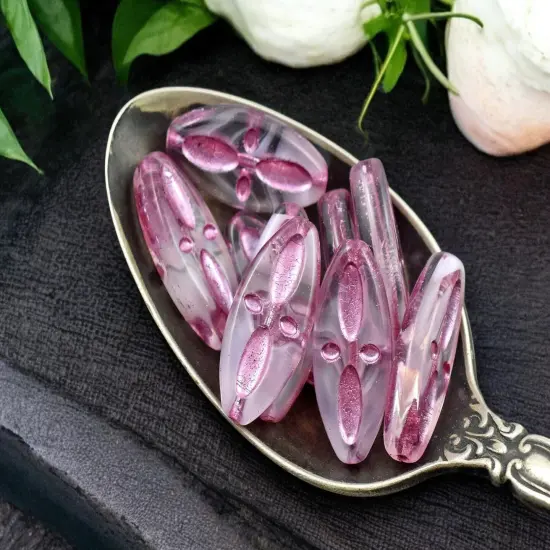 *10* 20x9mm Metallic Pink Washed White Crystal Cloud Marquise Oval Beads {1}