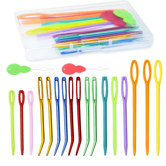 19 Pcs Yarn Needles Set, Assorted Yarn Needles Bent Tapestry Needle Weaving Needle Darning Needles Plastic Needles Large Eye Blunt Knitting Needles for Sewing Crochet 03 {2}