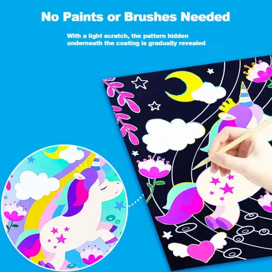Unicorns Black Rainbow Scratch Art Paper {5}