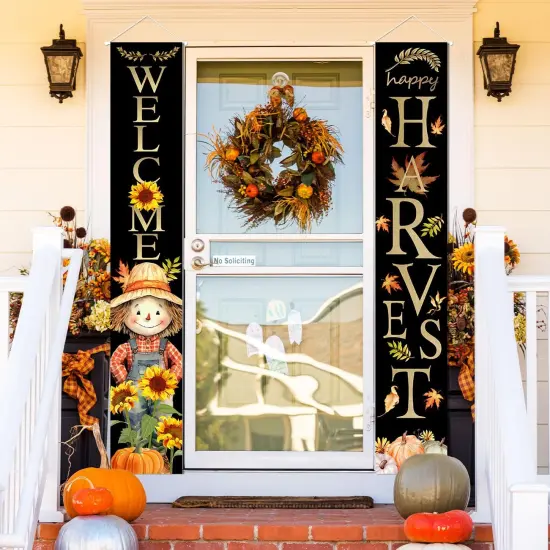 Fall Harvest Hanging Porch Banner - Black {5}