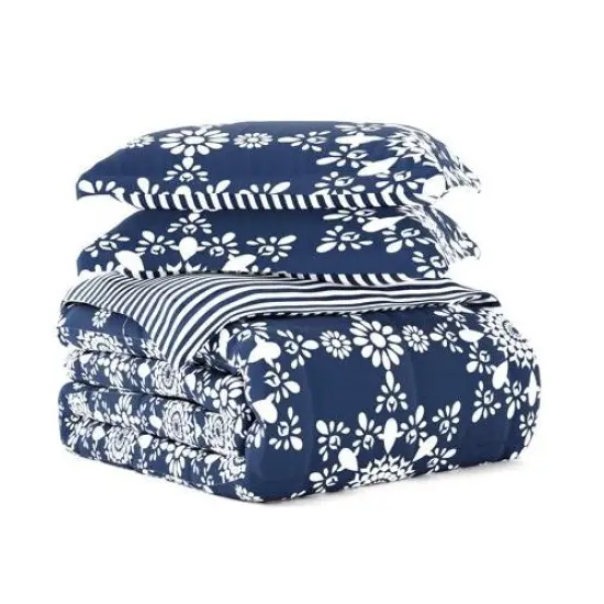 Reversible Daisy Medallion Striped Comforter Set Down Filled Microfiber with Pillow Shams {6}