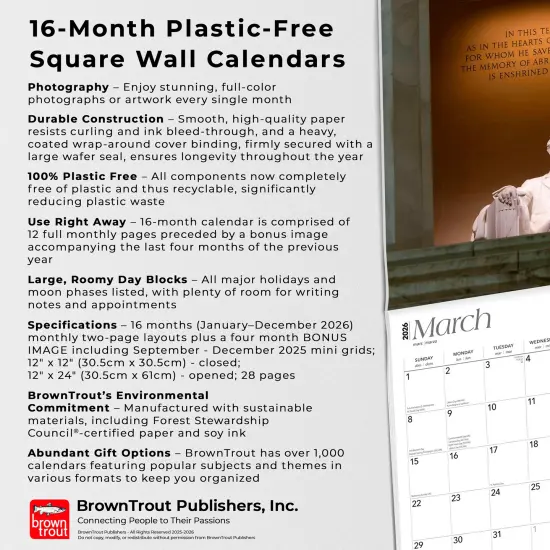 Washington D.C. | 2026 12 x 24 Inch (Hanging) Monthly Square Wall Calendar | Plastic-Free {6}