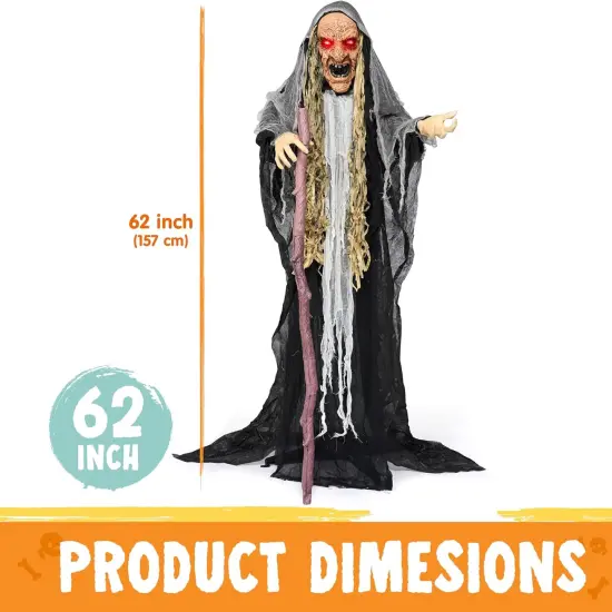 62&rdquo; Halloween Decorations Outdoor Animatronics Standing Hunchback Witch {4}