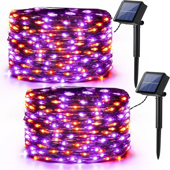 Orange & Purple 78FT 240 LED Solar Halloween Fairy Lights {1}