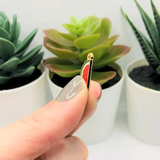 Red and Gold Enamel Watermelon Charms, 17x8mm {4}