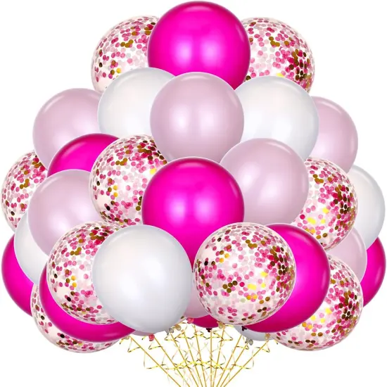 80 Piece - Hot Pink Latex Balloons (Pink, White, Rose Red) {1}