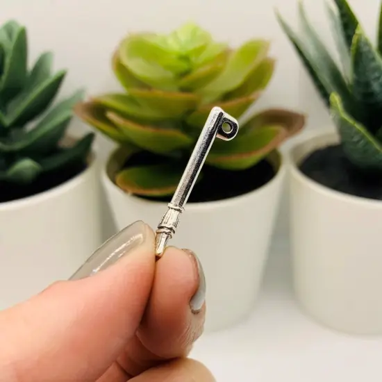 Silver Witch Halloween Broom 3D Charms, 27x10mm {4}