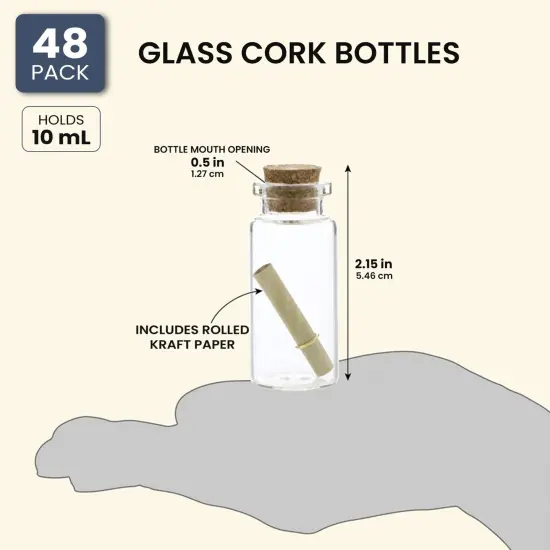Bright Creations 48 Pack 10ml Create A Message In A Bottle Kit, Bulk Small Glass Cork Bottles with Mini Scrolls for Time Capsules, Wedding Favors Clear {6}