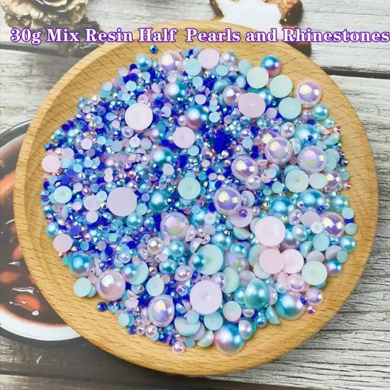 Mix Resin Rhinestones Half Round Pearls - Pink Blue Series {5}