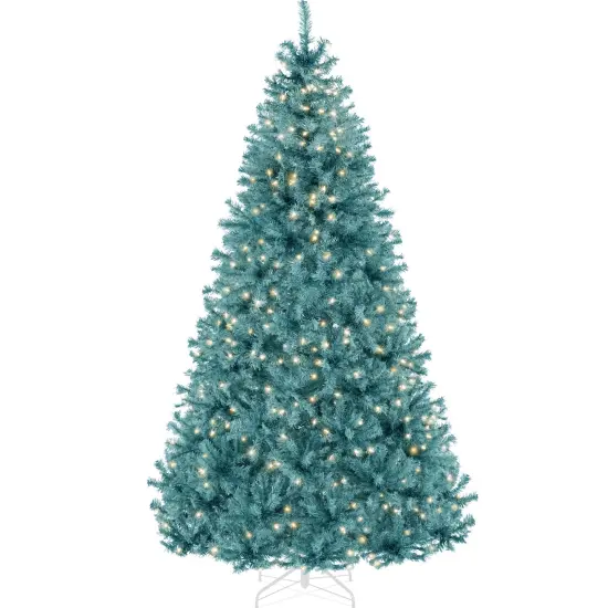 Best Choice Products Pre-Lit Peacock Blue Christmas Tree, Artificial Full Holiday Decoration w/ Incandescent Lights {1}