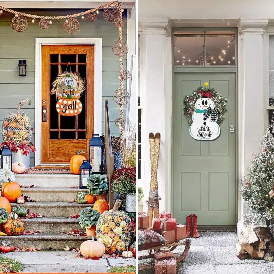 Fall Door Sign Reversible Pumpkin Snowman {3}