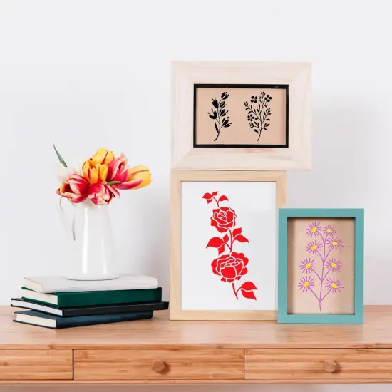 32 Pcs Wildflower Stencils for Painting on Wood, Reusable Flower Leaf {6}