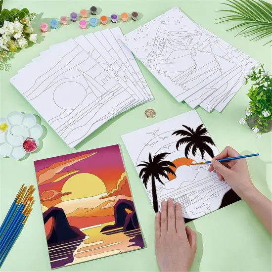 12 Pcs Pre Drawn Canvas to Paint for Adults - Landscape {3}