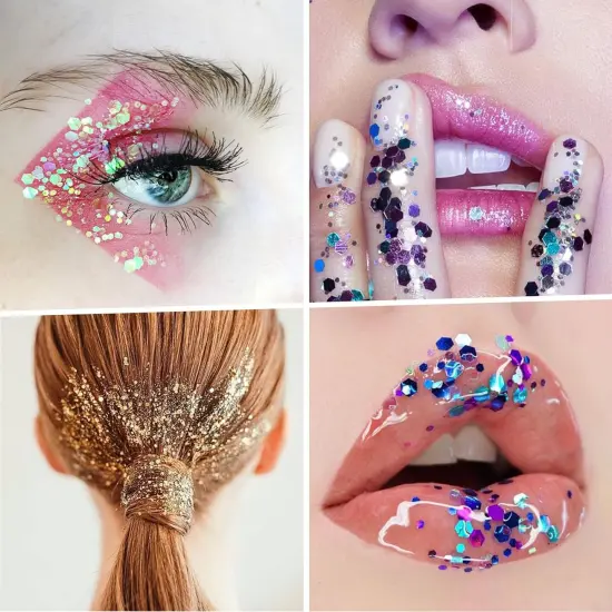 16+16pcs - Fine Glitters and Holographic Chunky Glitters for Nails, Assorted Glitter Slime {3}