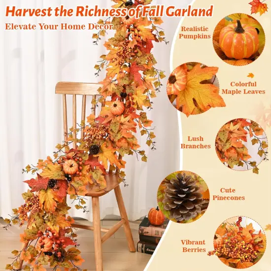 Fall Decor - 5.9 FT Fall Garland for Mantle {3}