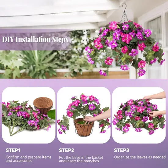 Artificial Fall Flowers with Hanging Basket, UV Resistant Faux Petunias for Outdoor and Indoor Autumn Decor {5}