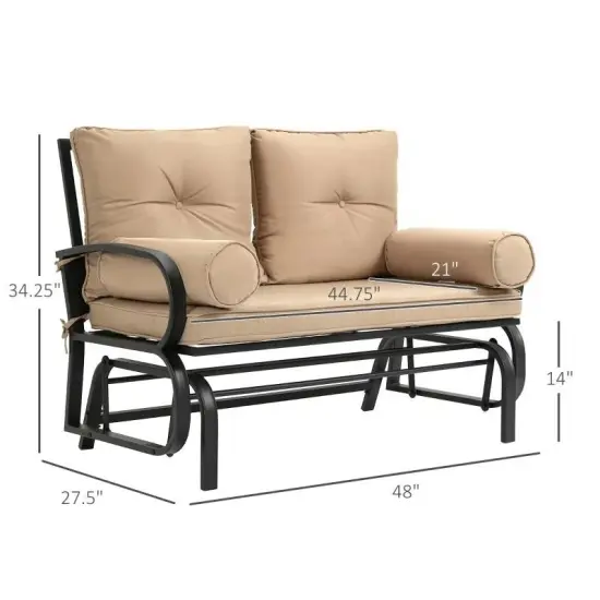 Steel Porch Glider Chair Loveseat with Cushions and Smooth Rocking Motion Tan-Khaki {5}