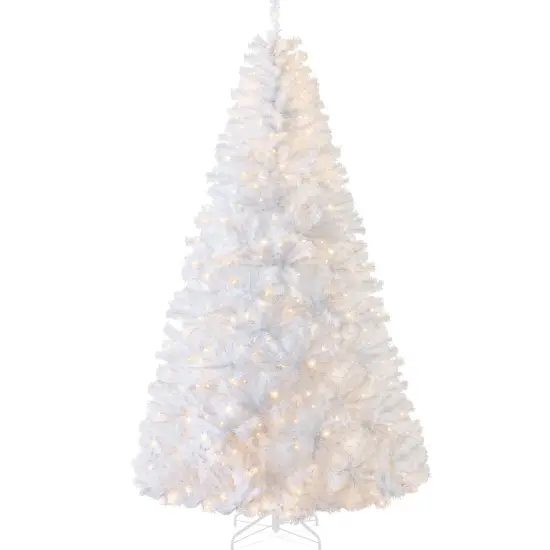 Best Choice Products Pre-Lit Premium Hinged White Artificial Christmas Pine Tree w/ Lights, Stand, PVC Branch Tips {1}