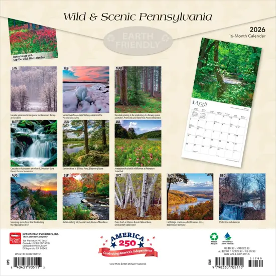 Pennsylvania Wild & Scenic | 2026 12 x 24 Inch (Hanging) Monthly Square Wall Calendar | Plastic-Free {2}