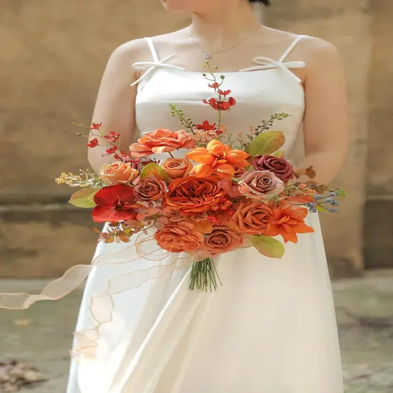 Burnt Orange Artificial Flowers Set {2}