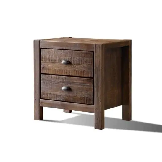 Farmhouse Style Solid Pine Wood 2-Drawer Nightstand Bedside Table Walnut {7}