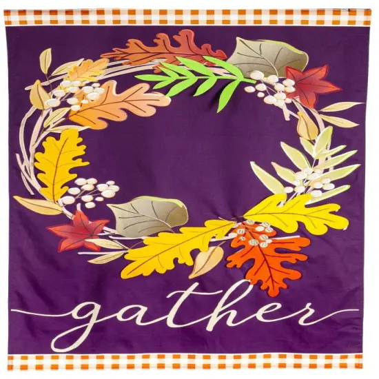 Gather Fall Leaves Wreath Flag 2 Sided House Banner {1}