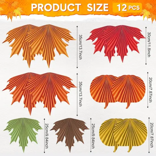 12 Pcs Fall Maple Leaves Paper Fans Party Decoration {2}