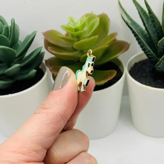Blue and White Enamel Unicorn Charms, 24x20mm {4}