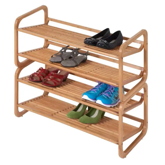 Natural Wicker Stackable Shoe Rack with 2 Shelves and 8-Pair Capacity {4}