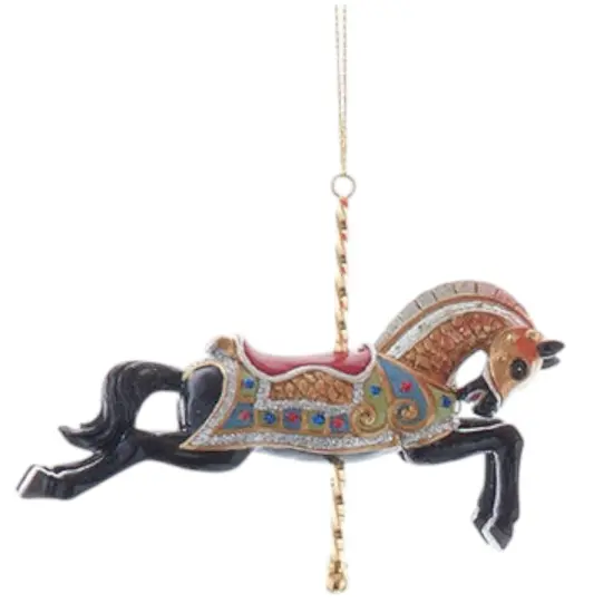 Majestic Black Carousel Horse Ornament {1}