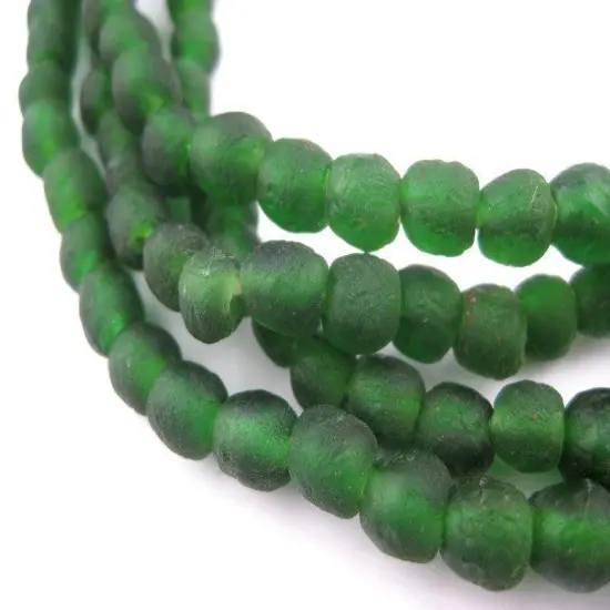 The Bead Chest African Recycled Glass Beads &ndash; Handmade in Ghana &ndash; Dark Green 7mm Strand for Jewelry Making, Crafts, and Home Decor I Approximately 66-73 Beads {2}