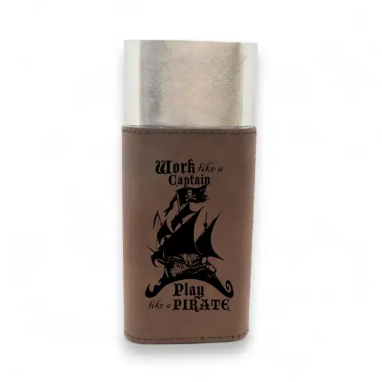 Cigar Case with Cutter - Work like a captain Play like a pirate Leather Rustic/Silver {3}