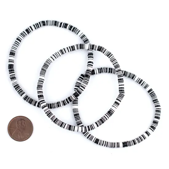 The Bead Chest Boho Stretch Bracelet, Black & White - Stackable African Vinyl Heishi, Unisex for Men & Women {2}