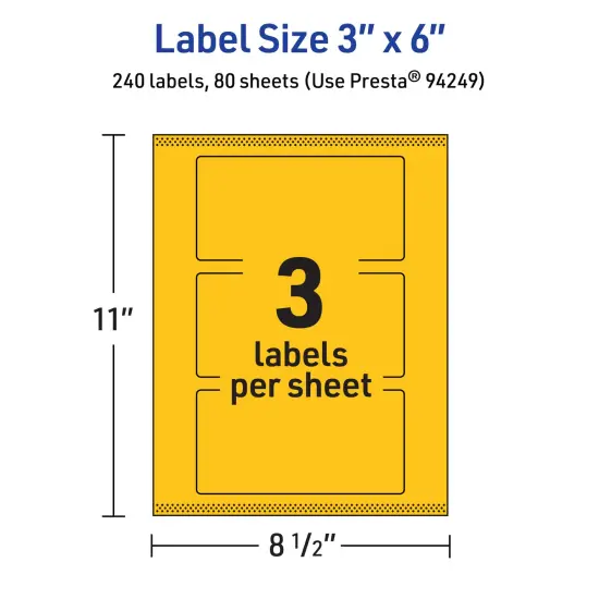 Avery Bright Yellow Paper Labels, 3" x 6" Rectangle {5}