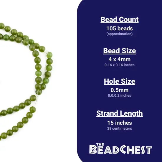 The Bead Chest Round Green Nephrite Jade Beads (4mm) {4}